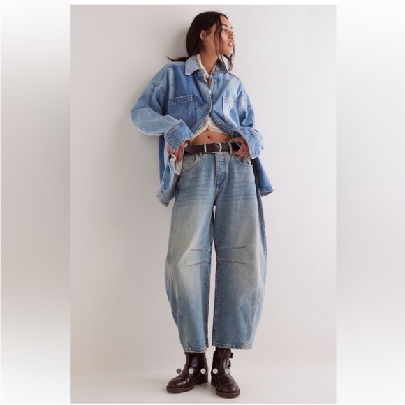 Free People We The Free Good Mid Rise Luck Barrel Jeans Kismet Light Blue 27 - Picture 5 of 11